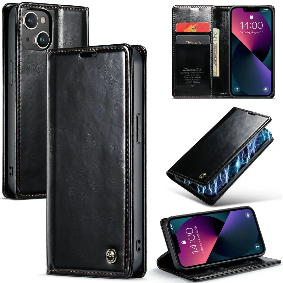 CaseMe Leather Flip Wallet Case For iPhone 14 13 12 Mini 11 Pro XS MAX X XR 8 7 6s 6 Plus 5 5s SE 2020 2022 Card Stand Slot