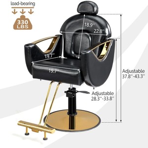 Sillón de Barbería Hidráulico con Altura Ajustable, Base Dorada, para Uso en Salón, Silla de Peluquería Comercial, Color Negro HZ889922C - Product Image 2