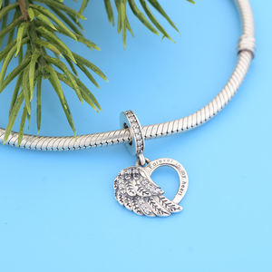 Reale 925 Sterling Silver ali di angelo per sempre nel mio cuore Charms per gioielli braccialetto fare fai da te Designer accessori regalo - Product Image 5