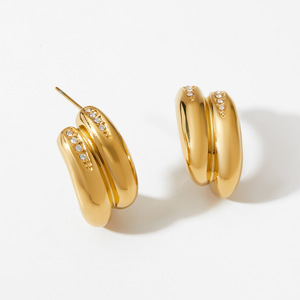 Boucles d'oreilles clous vintage en acier inoxydable plaqué <span class=keywords><strong>or</strong></span> double rangée avec zircon <span class=keywords><strong>blanc</strong></span>, bijoux d'anniversaire pour femme - Product Image 6