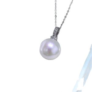 Collier pendentif en perle d'eau douce de 13-14 mm avec une forte luminosité, amincissant, grand blanc, fermoir à téton en argent 925, chaîne de clavicule - Product Image 5