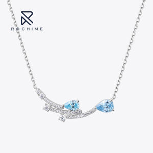 Collar de estrella fugaz de diamante de color piedra preciosa azul Rochime, joyería de circón chapada en rodio de Plata de Ley 925 para mujer - Product Image 1