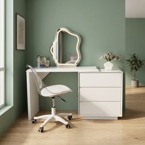 Modern Makeup <b>Vanity</b> <b>Table</b> With Lighted <b>Mirror</b> Storage Desk For Bedroom Furniture - Product Image 2