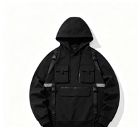 Sweat à capuche tactique multi-poches personnalisé imprimé Kornit, 100 % coton épais, écologique, respirant, avec sangle utilitaire, style streetwear