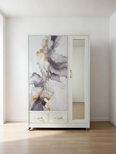 <span class=keywords><strong>Armoire</strong></span> <span class=keywords><strong>en</strong></span> acier laminé à froid durable avec impression dorée abstraite et porte miroir intégrale - Product Image 2