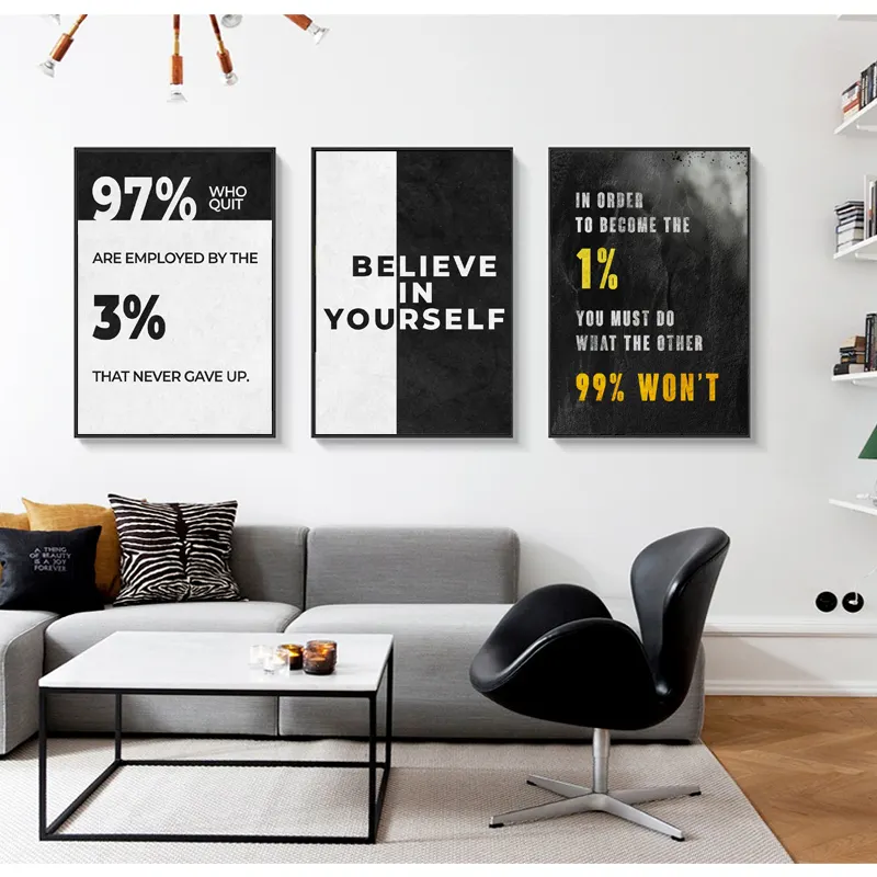 オフィスの家の装飾黒白の手紙心に強く訴える引用ポスタープリント写真動機付けの壁アートキャンバス
