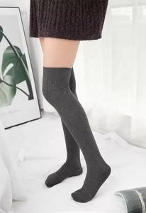 Großhandel Plain Black White School Lange Uniform Socken Frauen Baumwolle über den Knies trümpfen Oberschenkel High Stock - Product Image 3