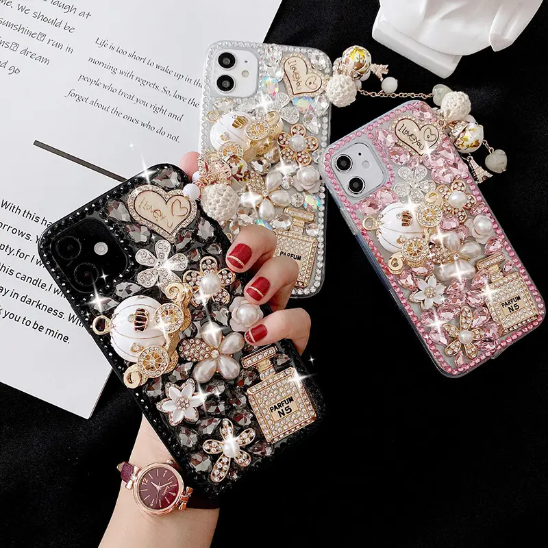 Handgemaakte Luxe Bling Glitter Strass Diamant Telefoonhoesje Voor Iphone 14 13 12 11 Pro Max Xs Xr Xs Max 7 8 Plus