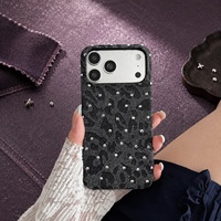 Étui de téléphone en denim avec strass antichoc pour iPhone
