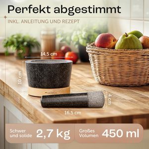Juego de Mortero y Pilón de Alta Resistencia con Base de Madera, Molinillo de <span class=keywords><strong>Piedra</strong></span> de Granito 100% Natural, Parte Superior Ancha, Parte Inferior Estrecha - Product Image 6