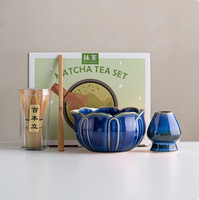 Ensemble de thé matcha en céramique de style japonais Flower Rhyme, ensemble de 4 pièces, bol à thé en céramique, boîte verte cadeau