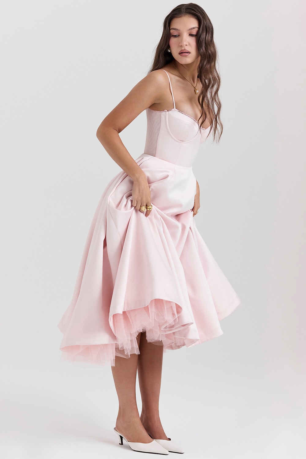 Ballet pink satin tulle dress