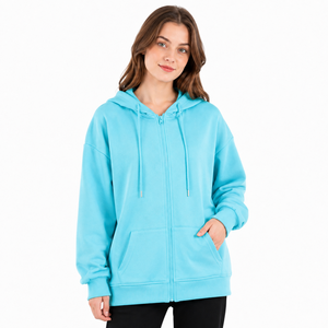 Sudadera con capucha y cremallera con logotipo OEM personalizado al por mayor, tela de algodón de alta calidad, tela sostenible, estilo urbano informal para uso diario, sudaderas para mujer - Product Image 4