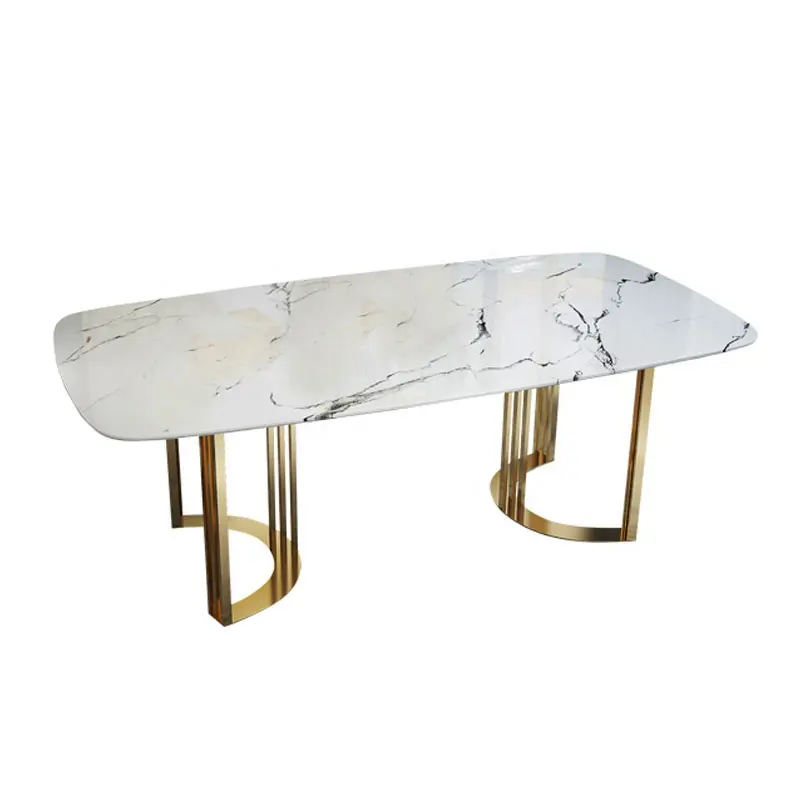 Marble dinning table set 6 chairs stainless steel brass legs dinning table marble top dinning table