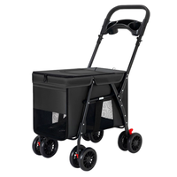 Poussette de luxe légère et pliable en métal et tissu pour chien et chat, 4 roues, multifonctionnelle, petite, portable, pour sorties d'animaux, pousser/tirer