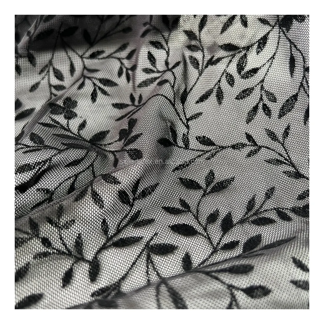 Desain baru ramah lingkungan Gaun mode antik bahan rajutan berkelompok kain dicetak tulle daun berkelompok kain jala