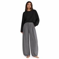 Pantalon plissé taille haute en coton à jambes larges pour femme, anti-plis, décontracté, pour le quotidien