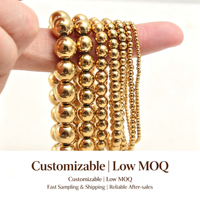 Bracelets extensibles perlés en acier inoxydable doré faits à la main pour femmes et hommes, plaqués or 18 carats, bijoux minimalistes à superposer, tailles 4, 6, 8 mm