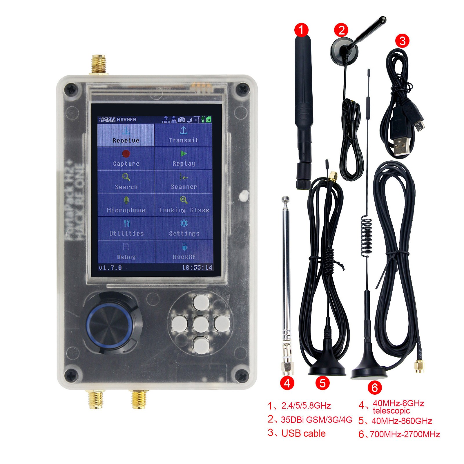 Hackrf One SDR Radio with Upgraded Portapack H2 & Antennas