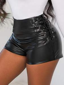 Nouveau Sexy été et automne Stretch grande taille serré noir Faux cuir Shorts décontracté Shorts pantalon en cuir pour les femmes - Product Image 5