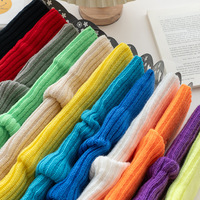 Chaussettes en tricot à rayures fluorescentes en acrylique, couleur unie, chaussettes décontractées pour adultes, couleur bonbon, empilées, fête, automne, hiver