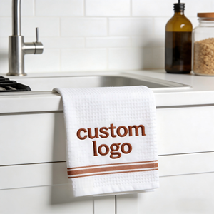 Serviette de cuisine personnalisée 100% coton absorbante réutilisable de haute qualité avec logo brodé - Product Image 3