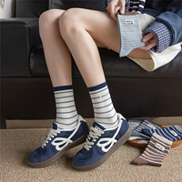 Chaussettes mi-mollet rayées Snoopy pour femme, en coton respirant, côtelées, style universitaire, pour usage quotidien décontracté