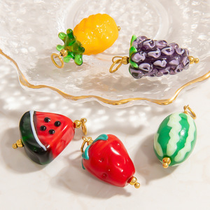 จี้แก้วทำมือลายสตรอว์เบอร์รีรูปทรงผลไม้หลากหลายแบบสำหรับทำสร้อยคอ ชุบทอง 18K อุปกรณ์ทำเครื่องประดับ DIY - Product Image 3