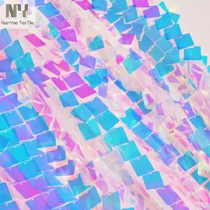 Nanyee-tela de encaje con lentejuelas, tejido de 2,5 CM, color rosa, azul, degradado, iridiscente, a cuadros