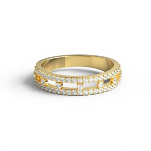 18K Gold Plated Double Row Round Diamond Wedding Band Open Work Hollow Cage <b>Ring</b> Wide <b>Stacking</b> Band <b>Rings</b> Fine Jewelry For Women - Product Image 1