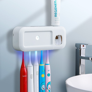 Uv Toothbrush Holder Wall Mounted With Automatic Toothpaste Dispenser Plastic Nordic White Suction Cup Mount - Product Image 1