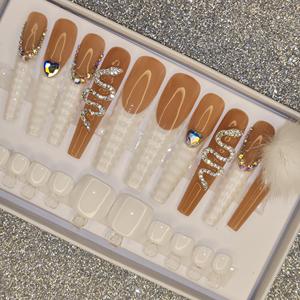 <span class=keywords><strong>Uñas</strong></span> Postizas Acrílicas Francesas Largas Tipo Bailarina <span class=keywords><strong>con</strong></span> Brillantes Estrellas de Diamante, <span class=keywords><strong>Uñas</strong></span> Artificiales Personalizadas al por Mayor - Product Image 2