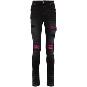 Jeans déchirés pour hommes DiZNEW, noirs, avec des déchirures aux <span class=keywords><strong>genoux</strong></span> et des patchs violets - Product Image 3