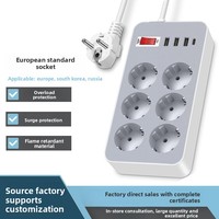 Multiprise portable avec protection contre les surtensions USB standard UE, 6 câbles de 1,8 m, 10 A, utilisation industrielle, protection contre les surcharges, prise d'extension