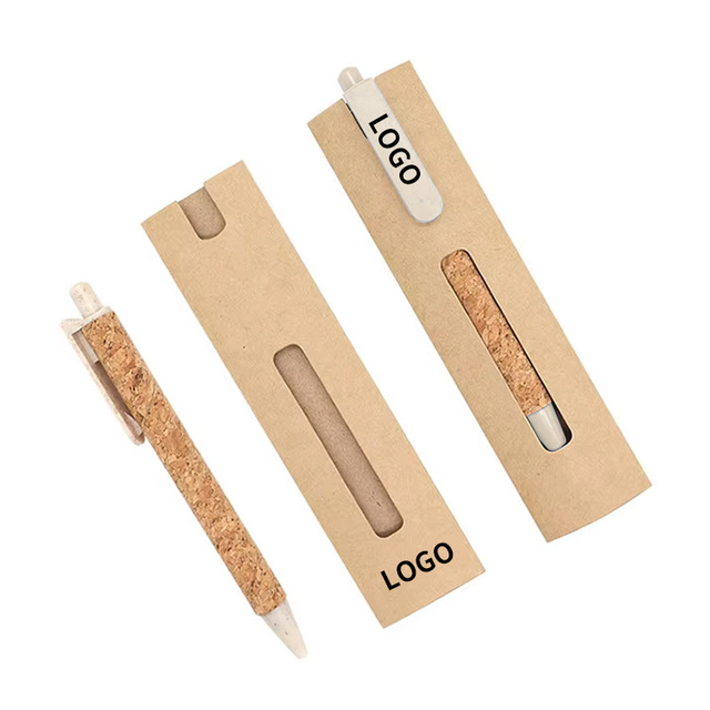 Personalized Ballpoint Pen Custom New Material Wheat Straw Cork Slim Pen with Logo and Box