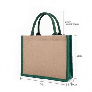 Bolsa de Yute Personalizada con Logotipo, Ecológica, para Regalos Publicitarios, con Costuras de Color, Bolsa de Compras de Yute en Blanco - Product Image 2