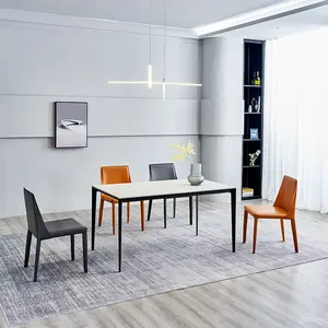 Design minimalista Set da pranzo in marmo tavolo rettangolare gamba in acciaio inox con 6 sedie