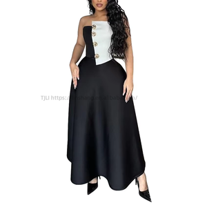 Bestseller Women's Color-Block Tube Top & High-Waist A-Line <b>Skirt</b> Elegant Two-Piece Set Fashion - Product Image 6