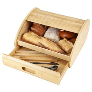 Bamboo Bread Box Natural Wood Color Durable <b>Kitchen</b> <b>Storage</b> Desktop Organizer Multi Functional Food <b>Container</b> - Product Image 2