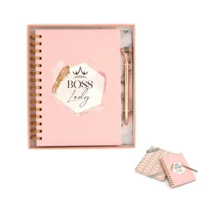 Groothandel Rose Gold Hard Cover Schrijven Journal Voor Vrouwen Leuke Spiraal Journal Notebook Met Diamant Pen In Een Geschenkdoos