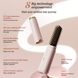 Cepillo Alisador de Cabello Inalámbrico Portátil Mini Recargable por USB, Plancha de Iones Negativos para Uso en Exteriores, Pantalla LED, Placa PTC - Product Image 2
