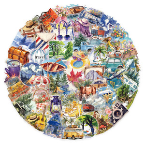 50 Pezzi Adesivi da Viaggio per Esterni, Cartoni Animati, Acquerello, <span class=keywords><strong>Campeggio</strong></span>, Creativi, Decorativi per Tablet, Quaderni, Cancelleria - Product Image 3