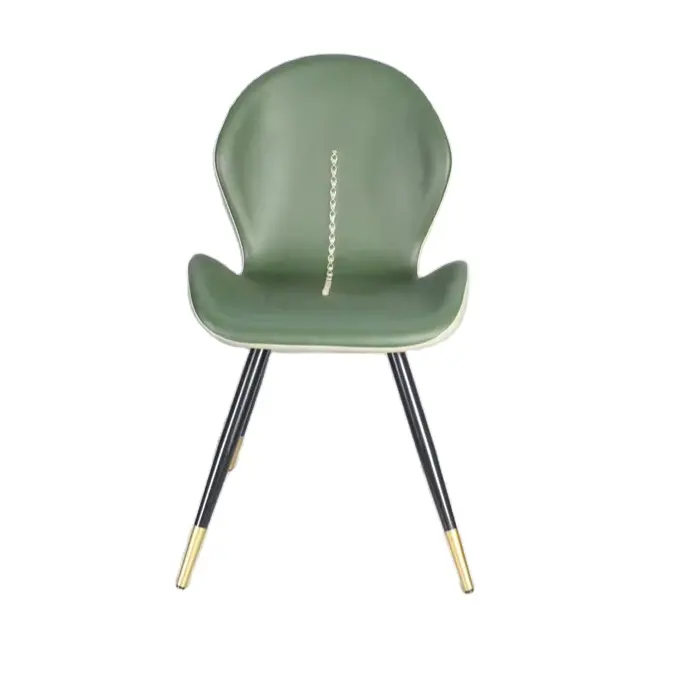 Vintage yeşil ve bej karışık faux deri kavisli geri mutfak yemek sandalyesi ile metal bacaklar