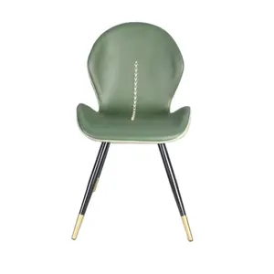 Vintage Green And Beige Mixed Faux Leather Curved Back Kitchen Dining Chair With Metal Legs