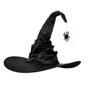 Hete Aanbieding Halloween Zwarte Boze Heksenhoeden Spin Vleermuis Opvouwbare Tovenaarshoed Party Cosplay Kostuum Accessoire Satijn Vliesstof - Product Image 1