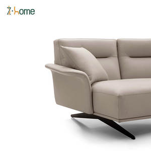 Sofá curvo contemporáneo de cuero crema de 3 plazas, muebles reclinables para sala de estar para villas - Product Image 4