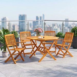 Acacia Wood <b>Folding</b> Garden <b>Table</b> Set <b>Outdoor</b> Patio Chairs Slatted Frame Courtyard Furniture - Product Image 3