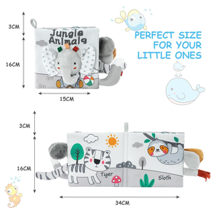 Giocattolo Elefante per il <span class=keywords><strong>Tempo</strong></span> sulla Pancia, Libro Morbido per Neonati, Libro Sensoriale Tattile e Sonoro con Massaggiagengive per Bambini - Product Image 2