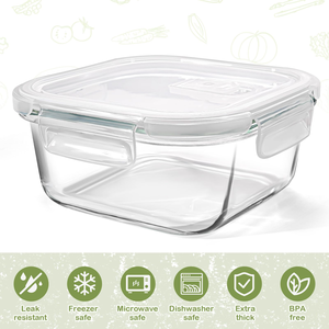 Snap-Locking Square Glass Meal Prep <b>Containers</b> <b>Plastic</b> <b>Lid</b> Microwave Freezer Safe Dishwasher Safe BPA-Free Heatable Leak Proof - Product Image 3