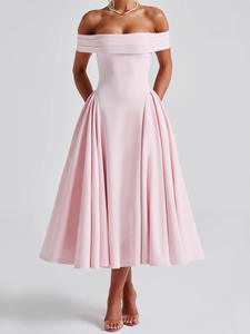 Elegante abito monospalla senza spalline alla moda senza spalline per donne Sexy estate arrivo puro colore naturale <span class=keywords><strong>Online</strong></span> - Product Image 5